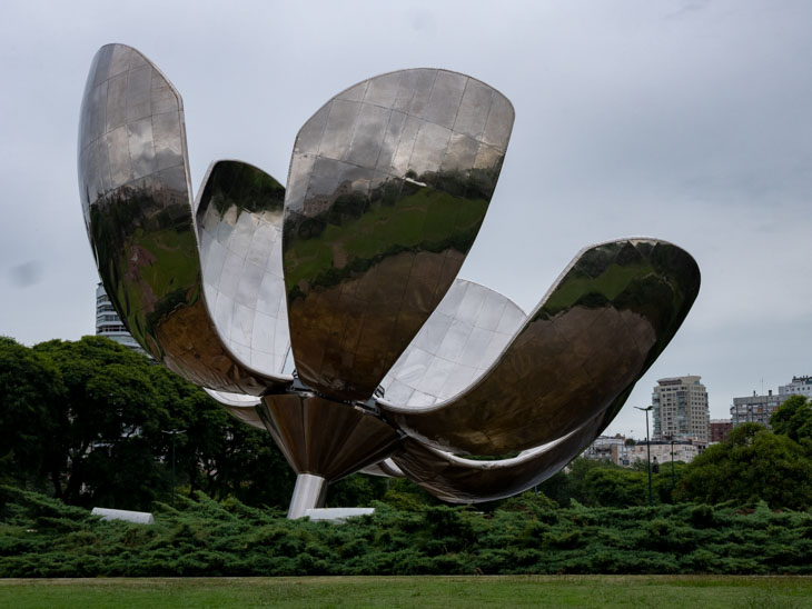 The Floralis Generica statue in a Buenos Aires park, Argentina