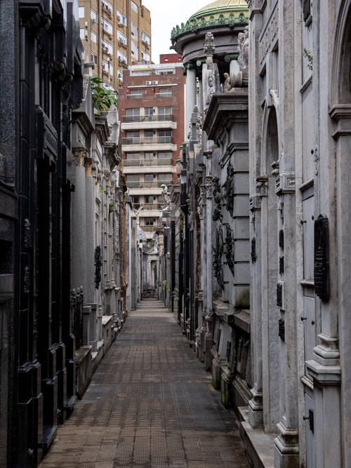 An alleyway of graves on Recoleta Cementerio, Buenos Aires, Argentina