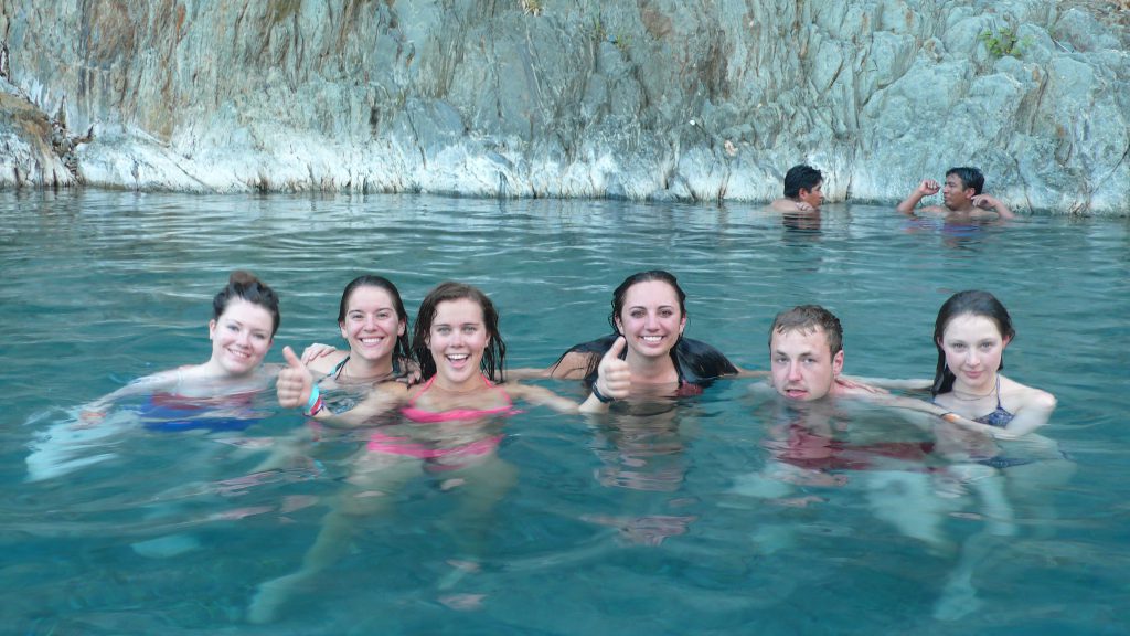 Inca Jungle Trail - Hikers relaxing in natural hot springs.