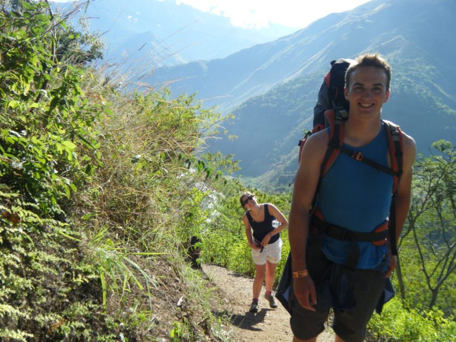 Inca Jungle Trail - Two happy hikers trekking the jungle trail.