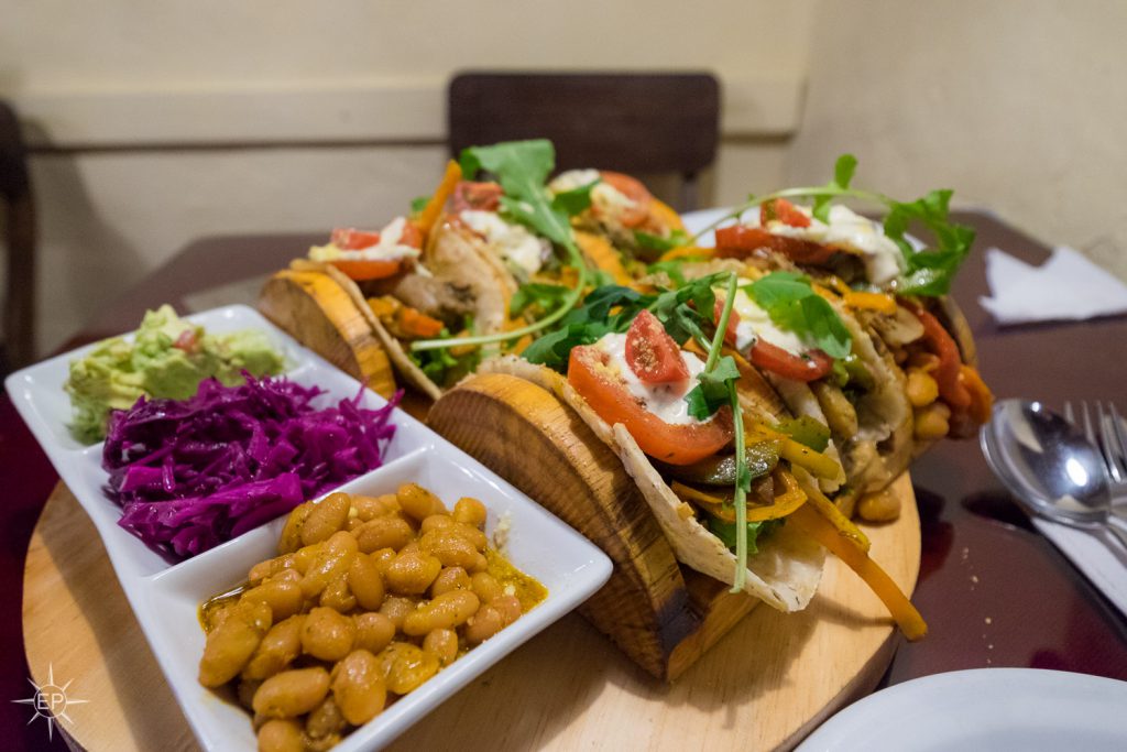 Vegetarian food in Peru - Green Point's famous tacos for two.