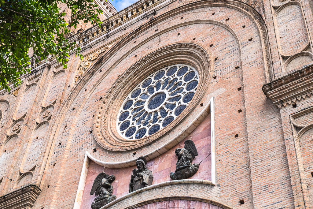 The facade of a church in Cuenca, Ecuador.