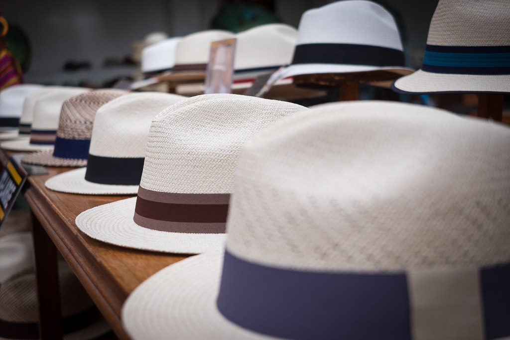 Ecuador vacation - rows of Panama hats at the Museo del Sombrero.