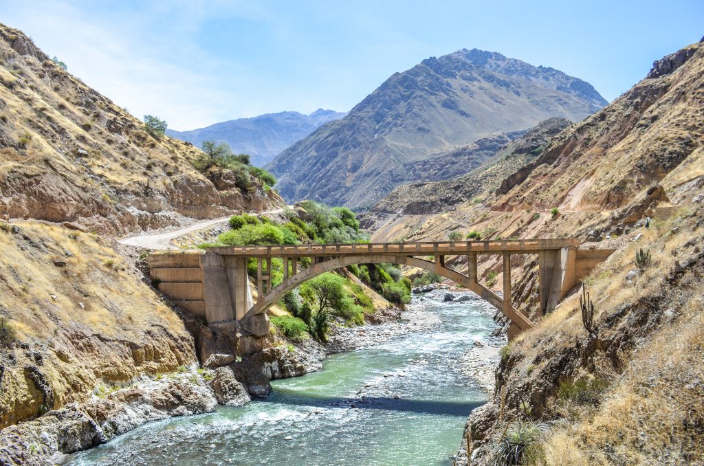 Colca Canyon trek - Rio Colca and bridge.