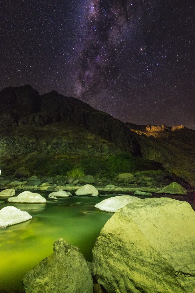 Colca Canyon trek - Llahuar Lodge and river by night.