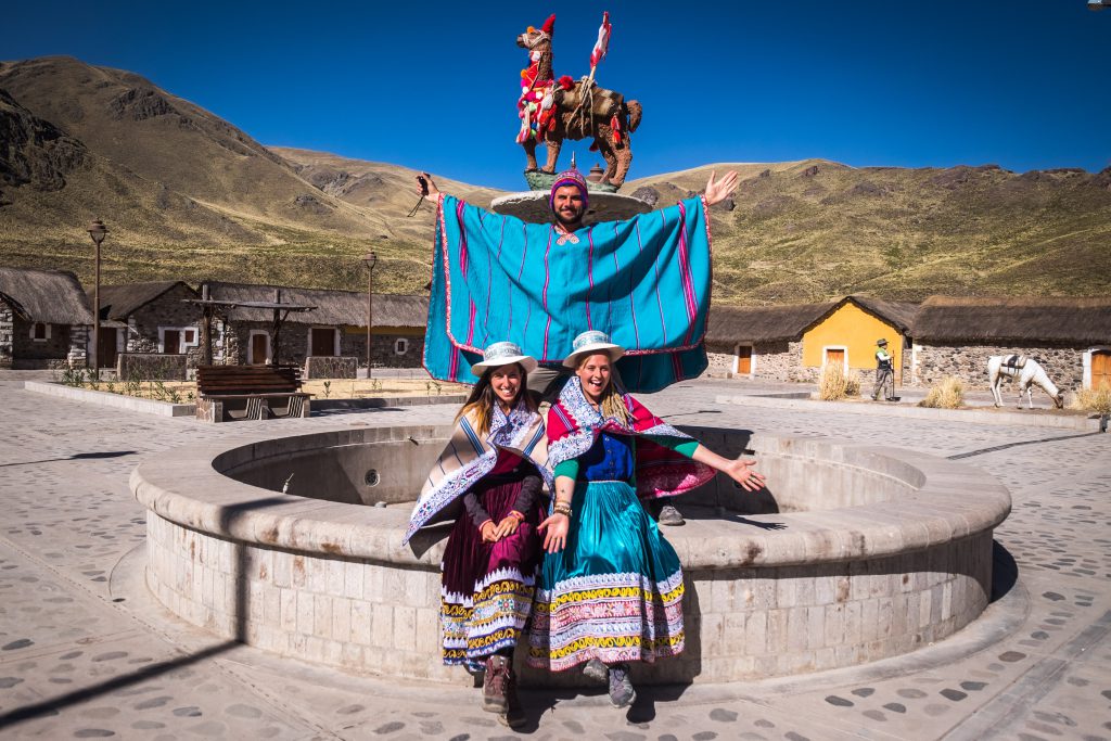 Homestay tours in Colca Canyon - Tourists in traditional dress in Sibayo.