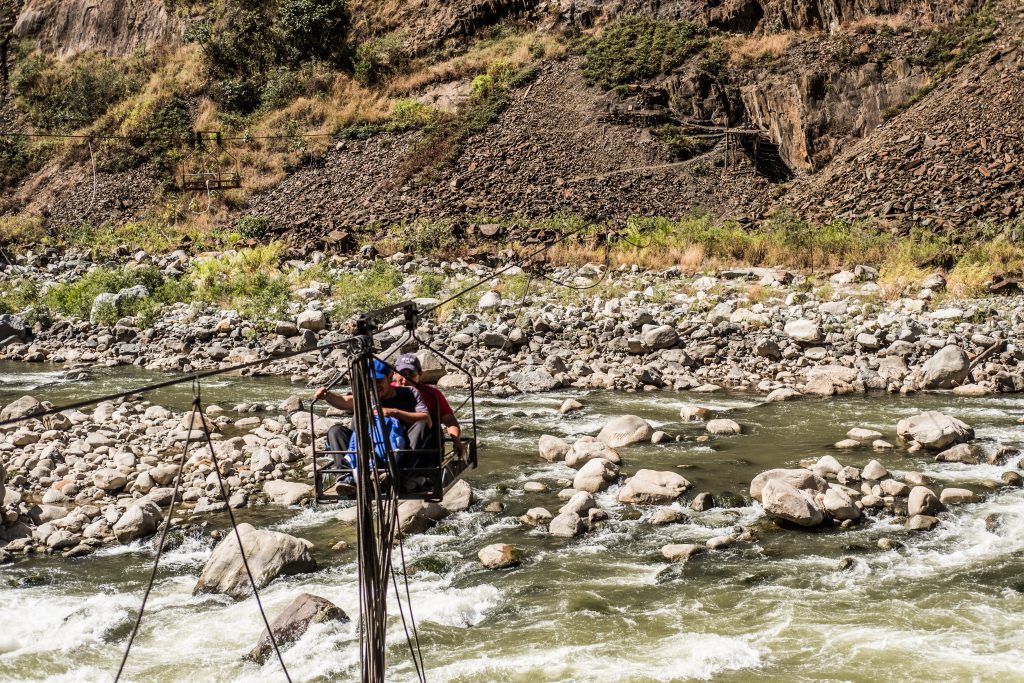 New Inca Trail to Machu Picchu, Carcel Trek - Crossing the river by zipline.